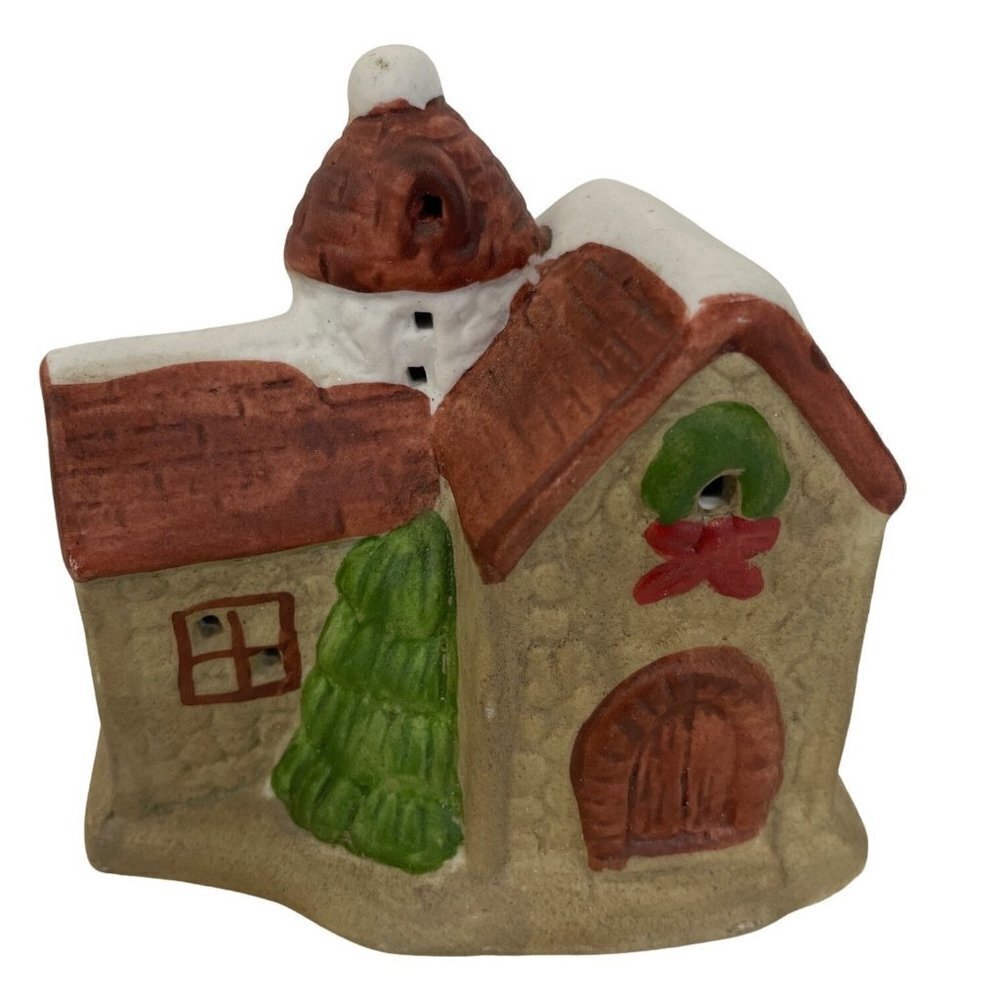 Miniature Christmas Holiday House Castle Ceramic Primitive